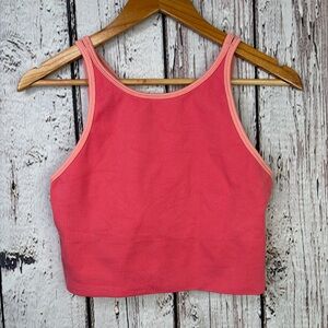 Athleta Aurora High Neck Crop Top Cami Size Medium Sunset Glow Pink Orange Tank